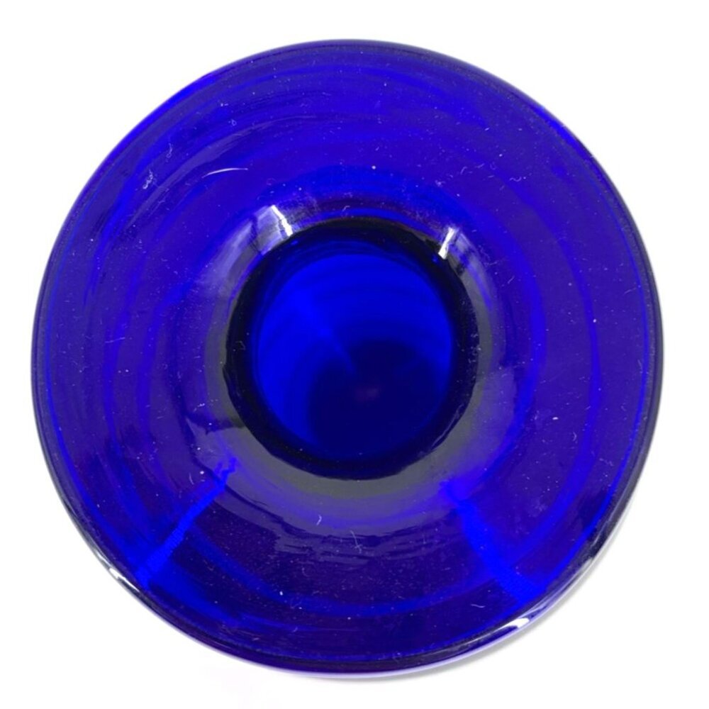 Cobalt Blue Vase Art Glass Iridescent White Swirled Small 3 1/4" - Picture 5 of 6